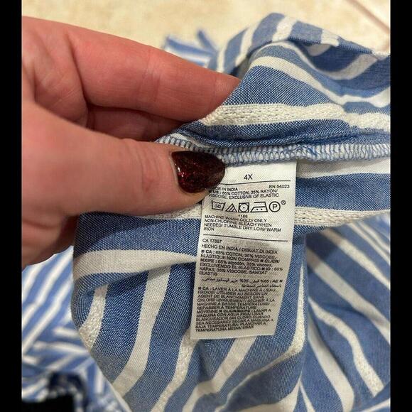 Old Navy Wrap Maxi Dress Womens 4X Blue Striped Puff Sleeve Side Tie Vacation - Picture 4 of 10